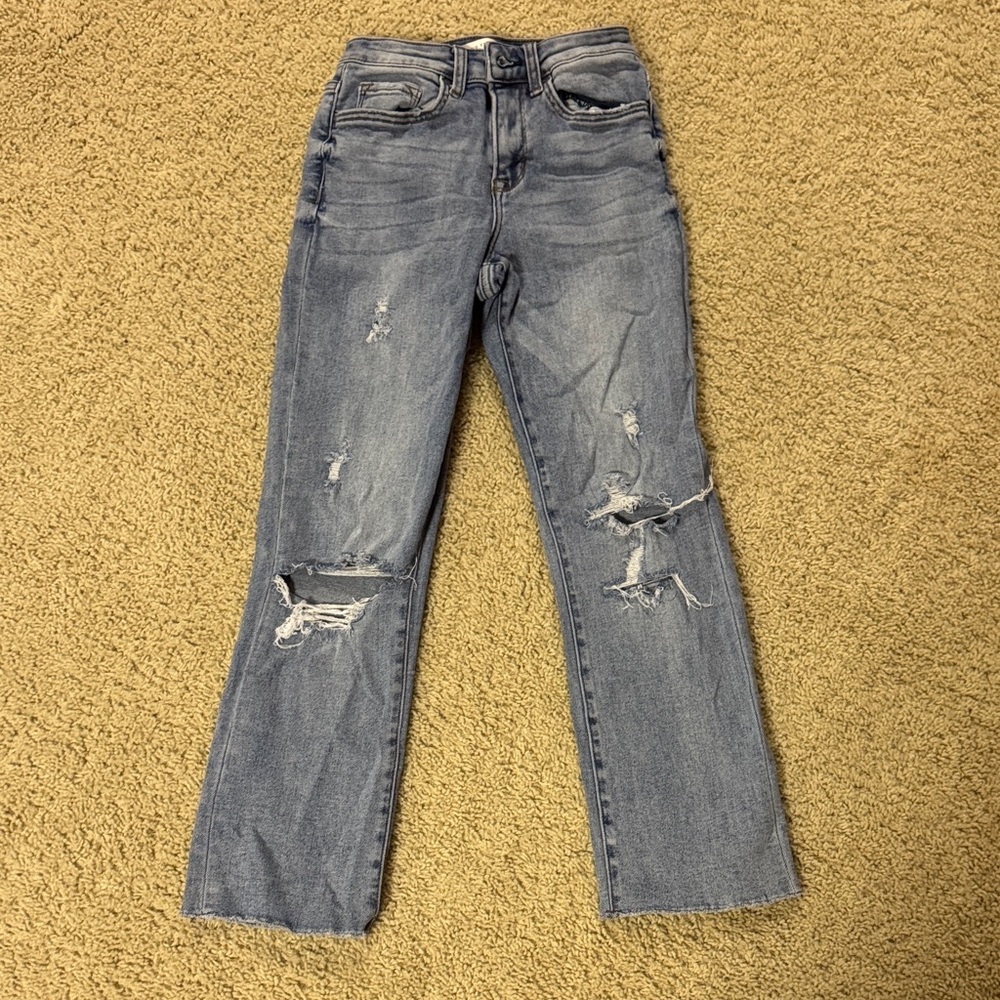 Altar'd State Distressed Gray Straight Leg Jeans